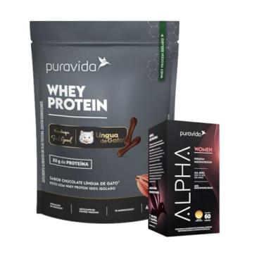 Imagem de Combo Whey Protein 100% Isolado Sabor Lingua de Gato da Kopenhagen de 450g-e Alpha Women (Mulher) Multivitaminico com 60 Cápsulas-Pura Vida