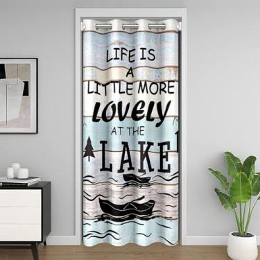 Imagem de meiyoeat Cortina de porta de lago para privacidade de entrada 86 x 203 cm 1 painel infantil rústica listrada de madeira à beira do lago capa de armário para meninos meninas barco remo cortina