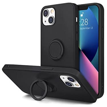 Imagem de Hython Capa para iPhone 13 Mini com suporte de anel [suporte de anel rotativo de 360° com suporte magnético] [forro de microfibra macia] Capa protetora fina de borracha à prova de choque para mulheres e homens, preta