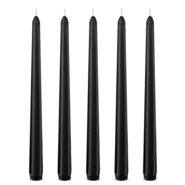 Imagem de Conjunto de 5 velas pretas afuniladas, sem cheiro, 25,4 cm de altura, castiçais de cera fina de cor sólida para decoração de mesa de jantar de festa de casamento em casa, 8 horas de queima