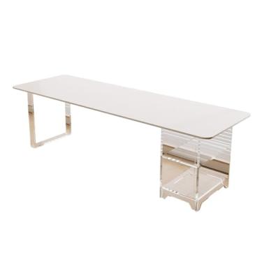 Imagem de Mesa de escritório moderna com prateleiras abertas, parte superior de laje de pedra e moldura acrílica, mesa branca para laptop, mesa de escritório em casa (branca, P)