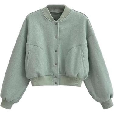 Imagem de Jaqueta Bomber Feminina Com Colarinho Com Bolso Jaquetas Sólidas Outerwear Trespassado, En8, M