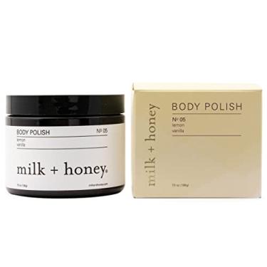 Imagem de milk + honey Esfoliante corporal nº 5 – Sal marinho natural e polonês de açúcar com coco, limão e baunilha – esfoliante suave para peles sensíveis, mulheres e homens – 200 ml