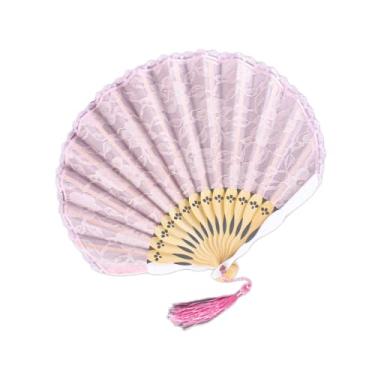 Imagem de DUPLUSFUN Ventilador de renda em forma de concha ventilador dobrável portátil pequeno ventilador redondo para dança fã de estilo antigo