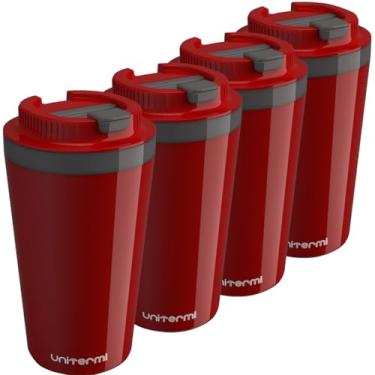 Imagem de Kit com 4 Copos Térmico Minas 400 ML com Tampa Parede Dupla Multiuso Squeeze Unitermi Café Chá (VERMELHO)