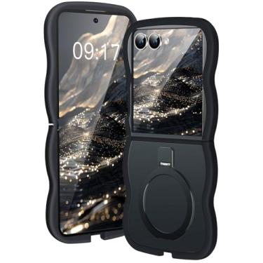Imagem de KMAMBAG [Suporte magnético e moldura ondulada] Capa para Samsung Galaxy Z Flip 7 [apto para Mag Safe] [Proteção contra quedas militar] Capa de anel de telefone translúcida Z Flip 7 não amarela, para