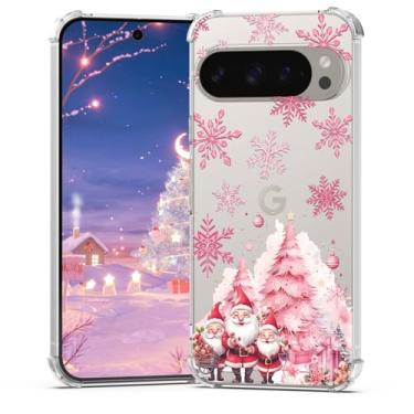 Imagem de BEIMEITU Capa para Google Pixel 9 Pro Christmas Floco de Neve Rosa, Design de Árvore de Natal, Capa de Papai Noel, Protetor Flexível para Meninas para Google Pixel 9 Pro, Crianças e Mulheres