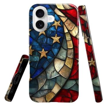 Imagem de heindiy Compatível com iPhone 17, capa brilhante proteção completa à prova de choque anti-arranhões capa de TPU, capas para homem mulher - vitral da bandeira americana
