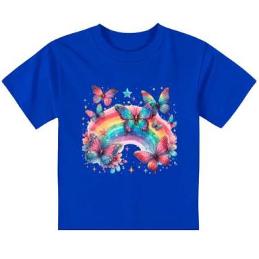 Imagem de camiseta infantil roupa de menina borboleta arco íris camisa crianças 