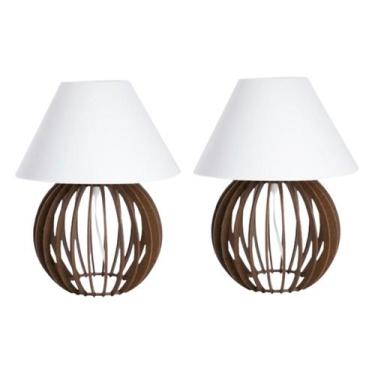 Imagem de Par de Abajur Luminaria mesa de cabeceira Quarto Madeira Marrom - MEGA