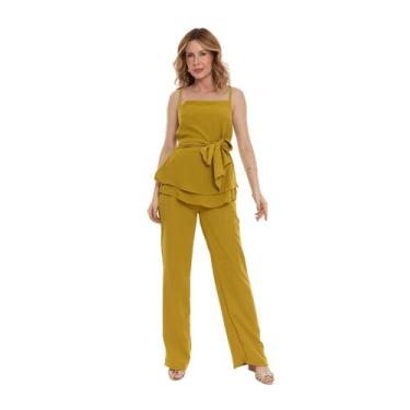 Imagem de Conjunto Feminino Elegante, Blusa com Alças e Calça Reta Alfaiataria L