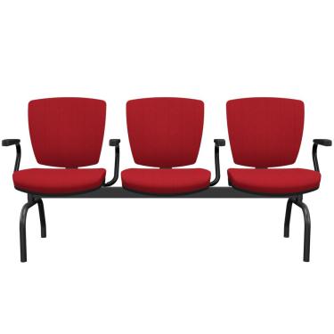 Imagem de Cadeira Longarina 3 Lugares Aeroporto Recepção Preto Baixa Flexi P03 Poliéster Vermelho - Lyam