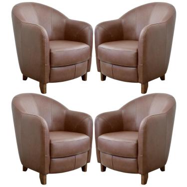 Imagem de Kit 4 Poltronas Decorativas Sala de Estar Pés Madeira Kairós Couro Caramelo - Gran Belo