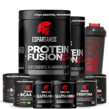 Imagem de Kit 2x Whey Protein Fusion Chocolate 900g + 2x BCAA em Pó Limão + 2x Creatina + 2x Glutamina 100g + Coqueteleira 600ml - Espartanos