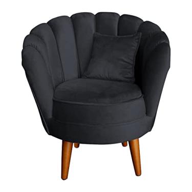 Imagem de Poltrona Decorativa Pétalas de Flor, Veludo, Design Clássico, Pés Palito, para Sala de Estar, Recepção e Quarto, (Grafite)
