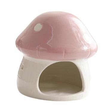 Imagem de Fenteer Casa de cerâmica para hamster, esconderijo para porquinhos-da-índia, casa multiuso para ambientes internos, em formato de cogumelo, para furões e, Rosa