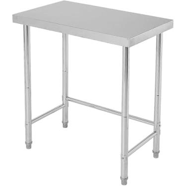 Imagem de Mesa de trabalho de aço inoxidável de 45,7 x 81 cm, mesa de trabalho de 136 kg, pesada, NSF, com pés ajustáveis e rodízios de bloqueio, base aberta, mesa utilitária de metal de camada única para