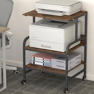 Imagem de STEELIST Mesa de impressora para escritório em casa, 82 x 55 x 48 cm, carrinho de impressora com rodízios resistentes, suporte de armazenamento grande para scanner, fax, suporte de impressora de metal