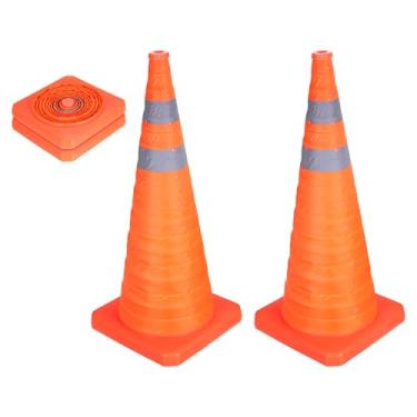 Imagem de PATIKIL Pacote com 2 cones de trânsito dobráveis de 71 cm, cones de segurança laranja com colarinho refletivo, cones de cuidado para estacionamento, treinamento, prática, emergência na estrada