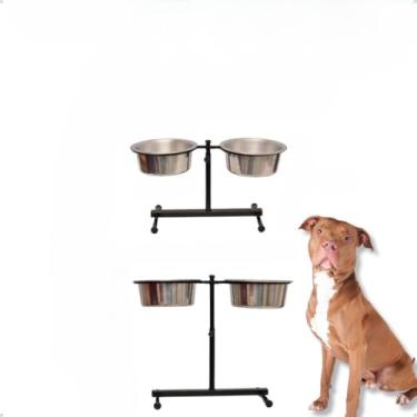 Imagem de Comedouro Duplo Elevado Alto Ajustável Regulável pra Cachorro P, M, G e Mini Gatos/Filhotes(Grande Preto)