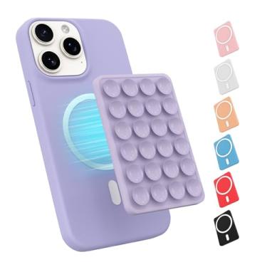 Imagem de Suporte de telefone com sucção magnética para capa MagSafe, suporte aderente de silicone para iPhone, selfie/vídeo removível com as mãos livres para TikTok e Instagram Influencer/Creator (lavanda)