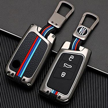 Imagem de Hacreyatu Chaveiro de liga de zinco protetor de tampa de chaveiro para VW P-assat 2015-2020 Skoda Kodiaq Superb A7 (cor da arma, 3 botões)