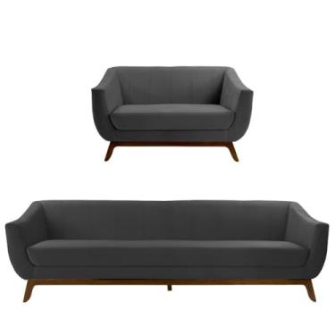 Imagem de Conjunto Milano Sofá 3 Lugares e Namoradeira - Veludo Cinza - Larbelle