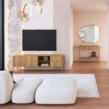 Imagem de Kit Aparador e Rack Orgânico Pé Metal Luna Hanover/Dourado