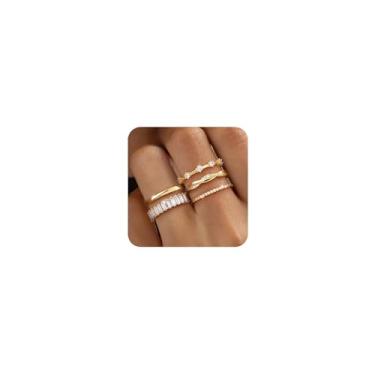 Imagem de FROLOVER Anéis empilháveis de prata/ouro para mulheres, não manchados, modernos, delicados, banhados a ouro 14 K, conjunto de anéis de polegar de zircônia cúbica empilháveis, minimalistas, alianças de