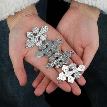 Imagem de 10 peças de pingente católico de crucifixo de perdão de metal com São Bento e medalha DIY para peças de fabricação de colar de terço (prateado, 10 peças)