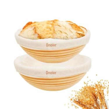Imagem de Dnoivr Kit de pão de fermentação – cestas Banneton de 22,8 cm e 25,4 cm, pote de vidro para fermentação de pão fermentado, lame, raspador de massa, estilingue de silicone – Conjunto para iniciantes