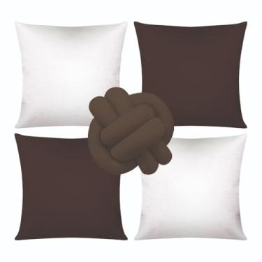 Imagem de Almofadas dara Sofá Kit 04 Almofadas Cheias Lisa Modernas Simples Coloridas Mais Nozinho(Branco/Marron)