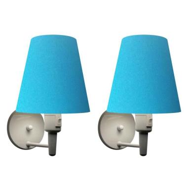 Imagem de Kit-2 Arandela Cone Md-2013 Branco C- Inter Liga E Desl Cúpula Em Tecido Azul Turquesa - Bivolt