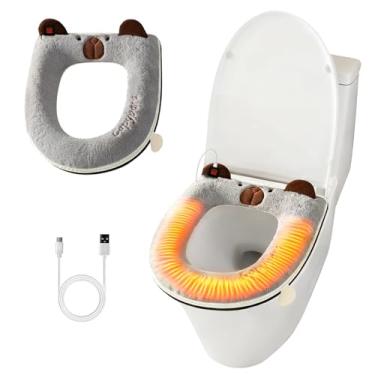 Imagem de Peabownn Aquecedor de capa de vaso sanitário aquecido - alimentado por USB removível fácil de limpar capa de assento de vaso sanitário de inverno com tecido de pelúcia macio BX