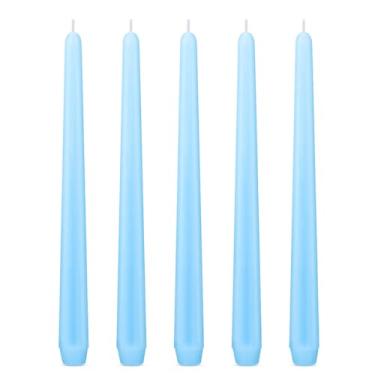 Imagem de Conjunto de 5 velas cônicas azuis claras, sem cheiro, 25 cm de altura, castiçais de cor sólida para decoração de mesa de jantar de festa de casamento em casa, 8 horas