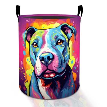 Imagem de Cesto de roupa suja colorido Pitbull para cães, meninos, meninas, crianças, adultos, caixa de armazenamento de roupas Oxford dobrável, impermeável, organizador de arte para animais de estimação