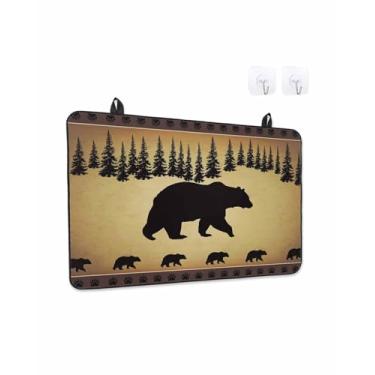 Imagem de Capa de fogão vintage animal urso para fogão elétrico, floresta de pinheiros pretos retrô animal capa superior para tampa de vidro, tapete de borracha térmica, capa de fogão dobrável, 72 cm x 52 cm