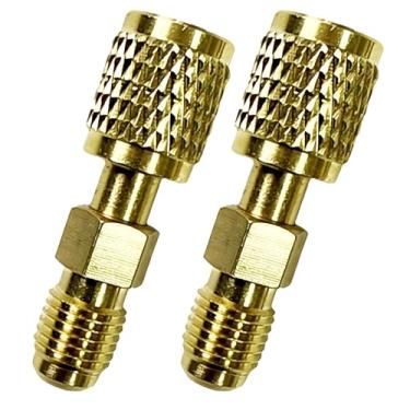 Imagem de Adaptador de latão refrigerante de 2 peças para R32 R454ABC, adaptador de rosca reversa fêmea de 6 mm para macho de 1/10.2 cm, conector de bomba de vácuo de sistemas divididos, manutenção de precisão