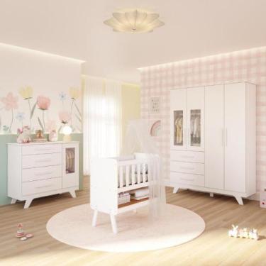 Imagem de Quarto Bebê Completo Mini Berço 3 em 1 Guarda Roupas 4 Portas Cômoda 4