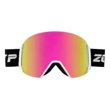 Imagem de YMTSGEQ Óculos de esqui/snowboard, lentes magnéticas intercambiáveis 100% proteção UV400 proteção UV400 OTG óculos de neve para homens e mulheres (armação branca alça preta - lente dourada rosa Revo