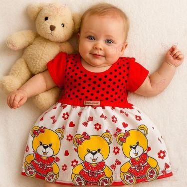 Imagem de Vestido Bebe Menina Infantil Estampado Ursinho Tam RN a 03 Meses - Sup