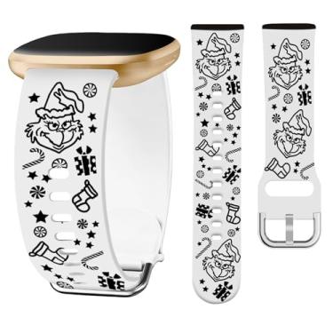 Imagem de Watbro Pulseira gravada de Natal compatível com Fitbit Versa 3/Sense/Fitbit Versa 4/Sense 2 para mulheres e homens, pulseira de silicone macio fofo boneco de neve gravada