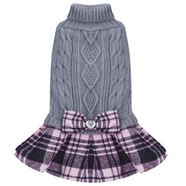 Imagem de Suéter para cães, vestido quente xadrez KYEESE para cães pequenos, cin