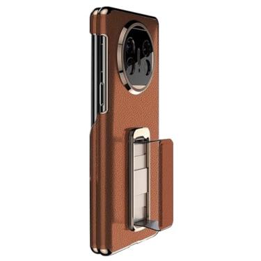 Imagem de HAOMRIYL Capa de couro genuíno para Huawei Mate X6, suporte de alça de pulso invisível, capa traseira de telefone, dobradiça de lente de câmera, capa de proteção antiarranhões, marrom, Mate X6