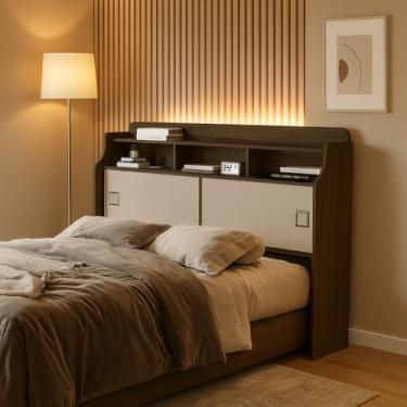 Imagem de Cabeceira Jéssica Queen 1,60 com 2 Portas Reversivel 100% MDF. (Castanho/Off)