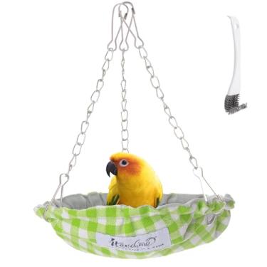Imagem de HACRAHO Ninho de pássaro giratório, 1 peça de cama impermeável para gaiola, rede de pássaros, balanço, cabana de dormir para pássaros, periquitos, pássaros do amor, tentilhão canário (verde)