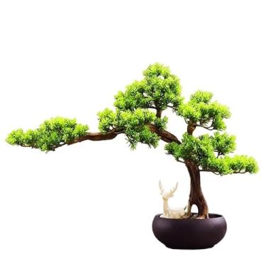 Imagem de Árvore artificial Ornamento de planta falsa com vaso cerâmica decoração entrada para sala estar árvore bonsai artificial(Grande)