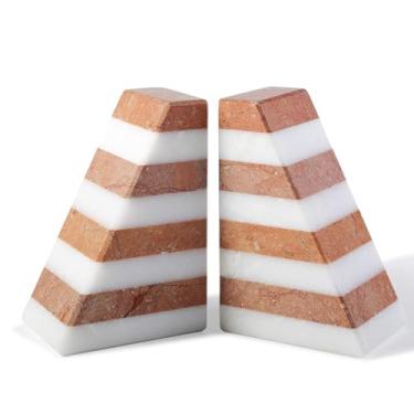 Imagem de Karibiber Terminais de livros de mármore, suportes de livros antiderrapantes para prateleiras, suporte de livros composto com pedra natural, rolha de livro resistente, CDs colecionados e organizador