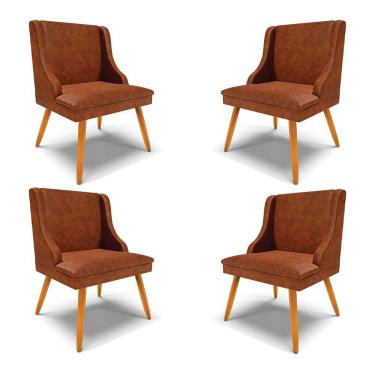 Imagem de Kit 4 Cadeiras Decorativas Sala De Jantar Pés Palito De Madeira Pu Nozes/natural