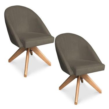 Imagem de Kit 02 Poltronas Cadeira Giratória Bela Suede Marrom Rato Base De Madeira - Pallazio